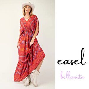 2216 🌻EASEL Scarlet Red Dolman Sleeve Printed Maxi Dress